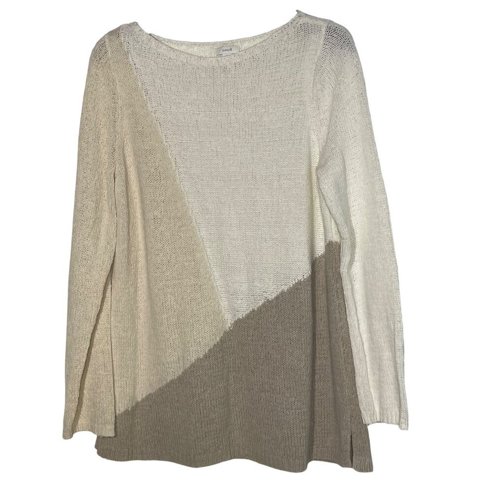 J. Jill Pure Jill Color Block Tunic Sweater Sz LG Cotton Neutral Quiet Luxury